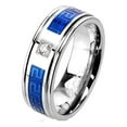 thumbnail image 5 of His Hers Blue & Clear Cz Wedding Ring Set Sterling Silver and Stainless Steel, 5 of 5