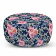 thumbnail image 1 of Camo Pouf Cover with Zipper, Victorian Theme Pink Retro Design Roses Urban Fashion Nature Feminine, Soft Decorative Fabric Unstuffed Case, 30" W X 17.3" L, Violet Blue Sage Green, by Ambesonne, 1 of 5