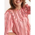 thumbnail image 5 of Biezeib Women’s 2 Piece Pajama Set Short Puff Sleeve Stripes Print Button Up Shirt + Pants Set Sleepwear Loungewear, 5 of 6