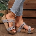 thumbnail image 4 of Rokment Women's Cork Footbed Platform Slides Sandals Stylish Casual Leather Cut out Chunky Wedge High Heels Backless Slip on Dress Slippers for Ladies Summer Silver Size 9, 4 of 8