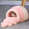 thumbnail image 4 of Cama de gato Pot para de interior Casa de dibujos animados cálida Cueva Cama de suave Cojín extraíble y lavable , Rosa, 4 of 8