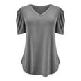 thumbnail image 3 of Fznquz Dressy Tops Women Work Puff Sleeve Gray Shirt Solid Casual V Neck Ladies Blouse, 3 of 7