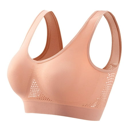 UoCefik Compression Sports Bras for Women Mesh Seamless Breathable Anti-Sagging Breasts Bra Wireless Comfortable Lift Up Air Bra Push Up Bras No Underwire Pink L