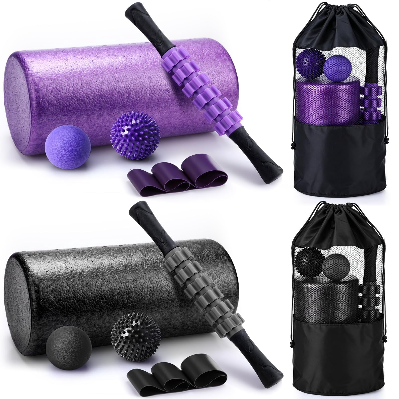 12 Foam Roller Set - 6 In 1 Deep Kit Includes  Massage Ball Stick Fasciitis Stretch Strap & Bag For Body Physical Exercise 2