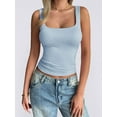 thumbnail image 3 of Women'S Sleeveless Square Neck Tank Top Double Layer Basic Crop Tops Summer Fitness Workout Casual Tops  Blue M, 3 of 6