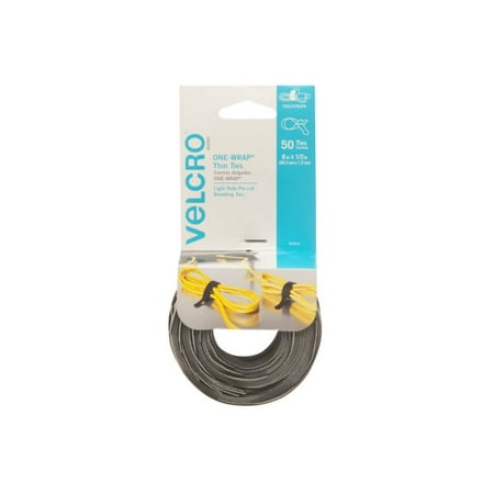 VELCRO® Brand ONE-WRAP® Thin Ties 8in x 1/2in Ties Cable Ties Gray & Black 50