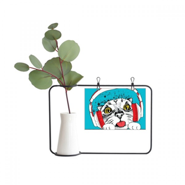 Rojo Headset White Cat proteger animal mascota amante Marco De Metal Florero De Cerámica Decoración