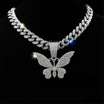 Men Women Hip Hop New Butterfly Pendant Necklace 15mm Crystal Cuban Chain HipHop Iced Out Bling Necklaces Fashion Charm Jewelry