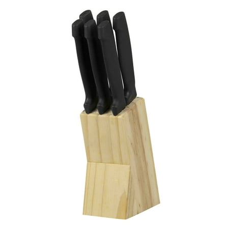 6 Piece Stainless Steel Steak Knife Set with All Natural Wood Display (Best Steak Knife Block Set)