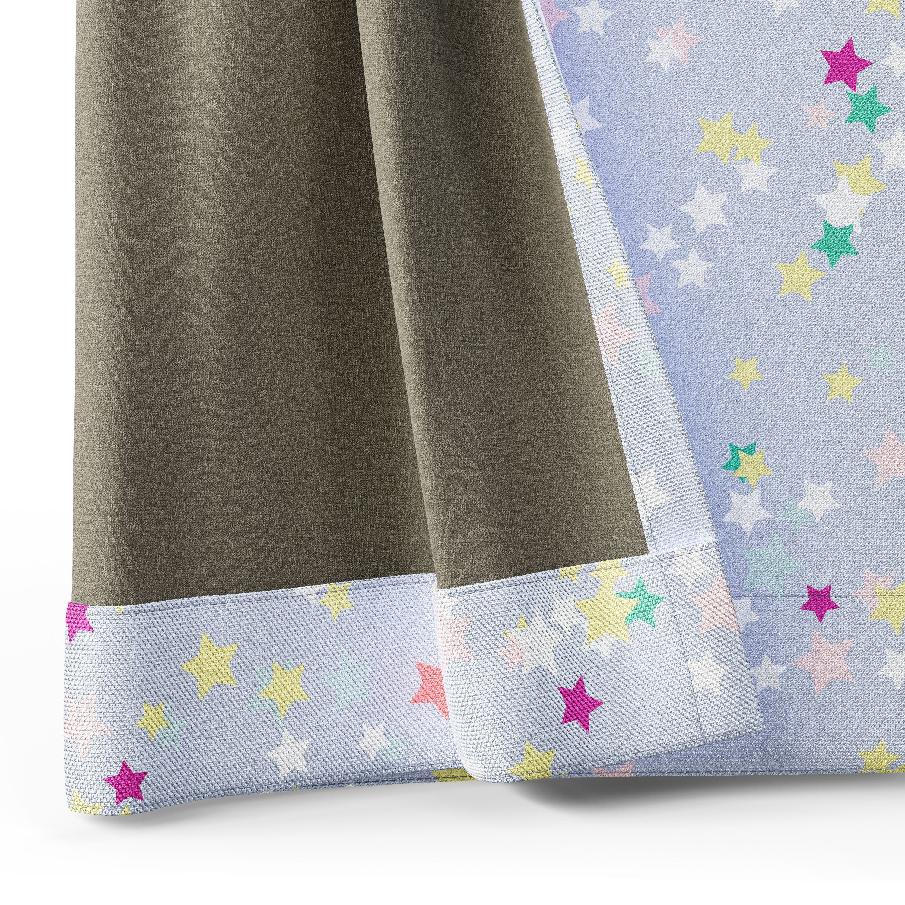 Mainstays Kids Light Purple Printed Glow in the Dark Blackout Rod Pocket with Back Tabs Single Curtain Panel, Multicolor Star Print, 38" W x 95" L