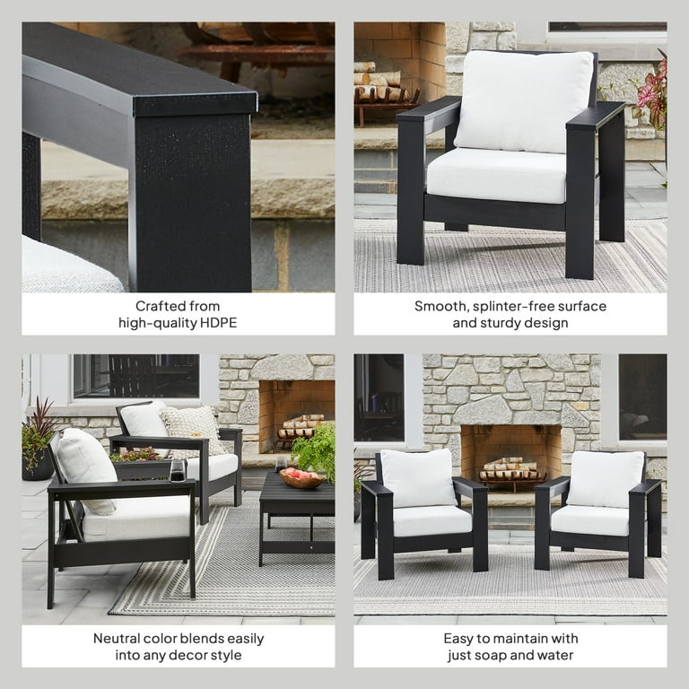 Better Homes & Gardens Ezra Outdoor HDPE Club Chair, Black with
