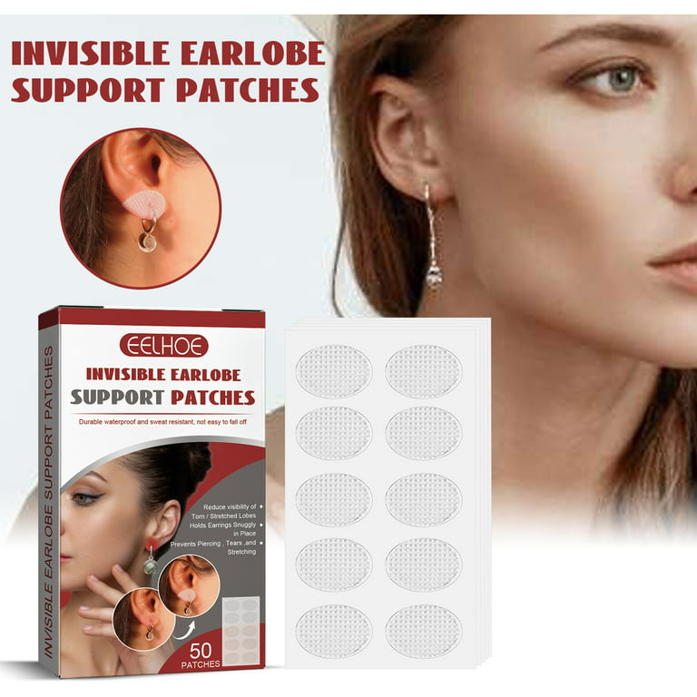 YiFudd Invisible Earlobe Support Patches,Clear Earring Support  Patches,Earring Backs For Droopy Ears,Ear Care Products For Stretched Ear  Lobes (50