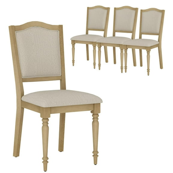 Set of 4 Dining Chairs with Upholstered Back & Seat, Farmhouse Kitchen Chair with Solid Wood Legs for Dining Room, Oak