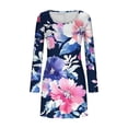 thumbnail image 5 of Maqroz Long Dresses for Women Casual Plus Size V Neck Ribbed Knit Dresses Floral Printed A-Line Hem Flare Sleeves Stretchy Mini Dress Spring Sundress Fashion Outfits Navy M, 5 of 5