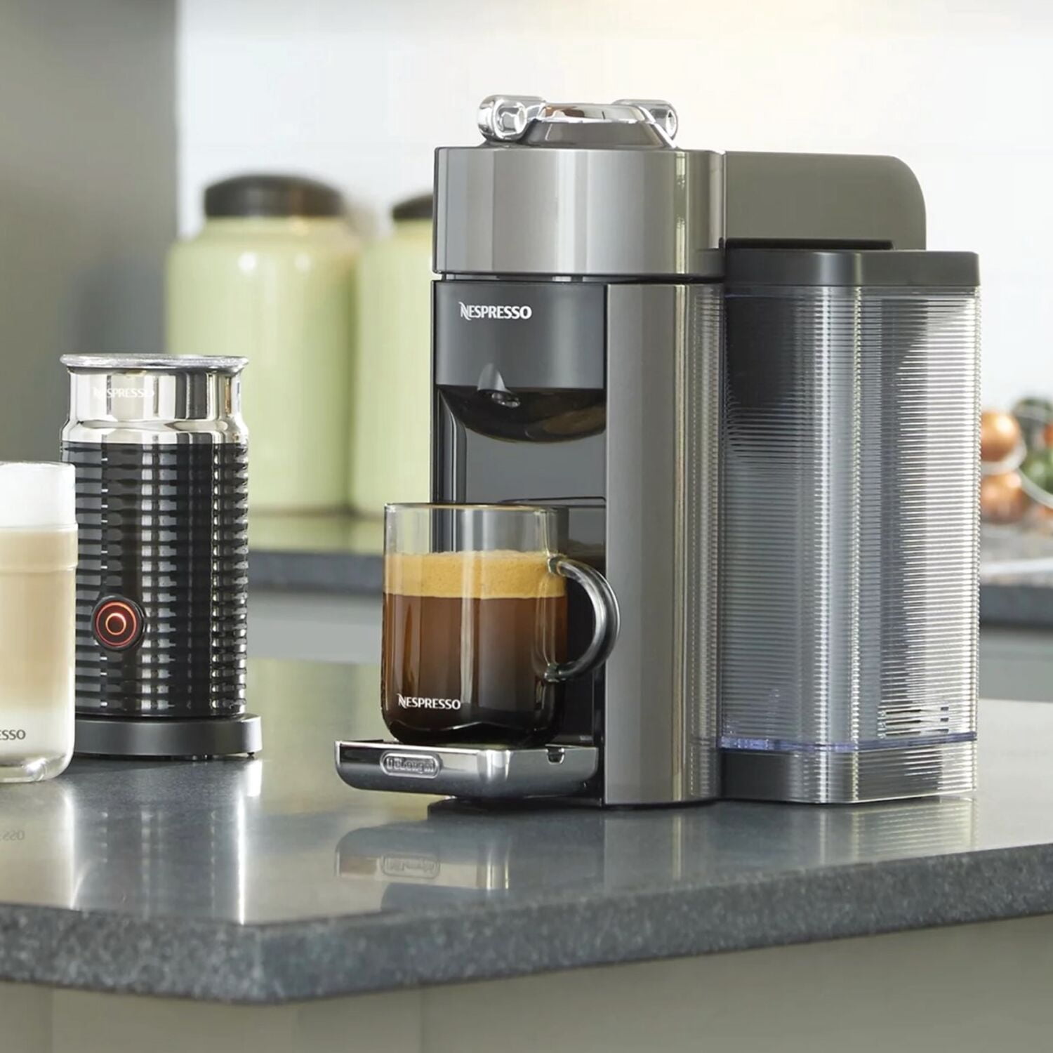 Nespresso New Evoluo Coffee and Espresso Machine by De'Longhi with Aerocinno, Silver, Single-Serve Brewers