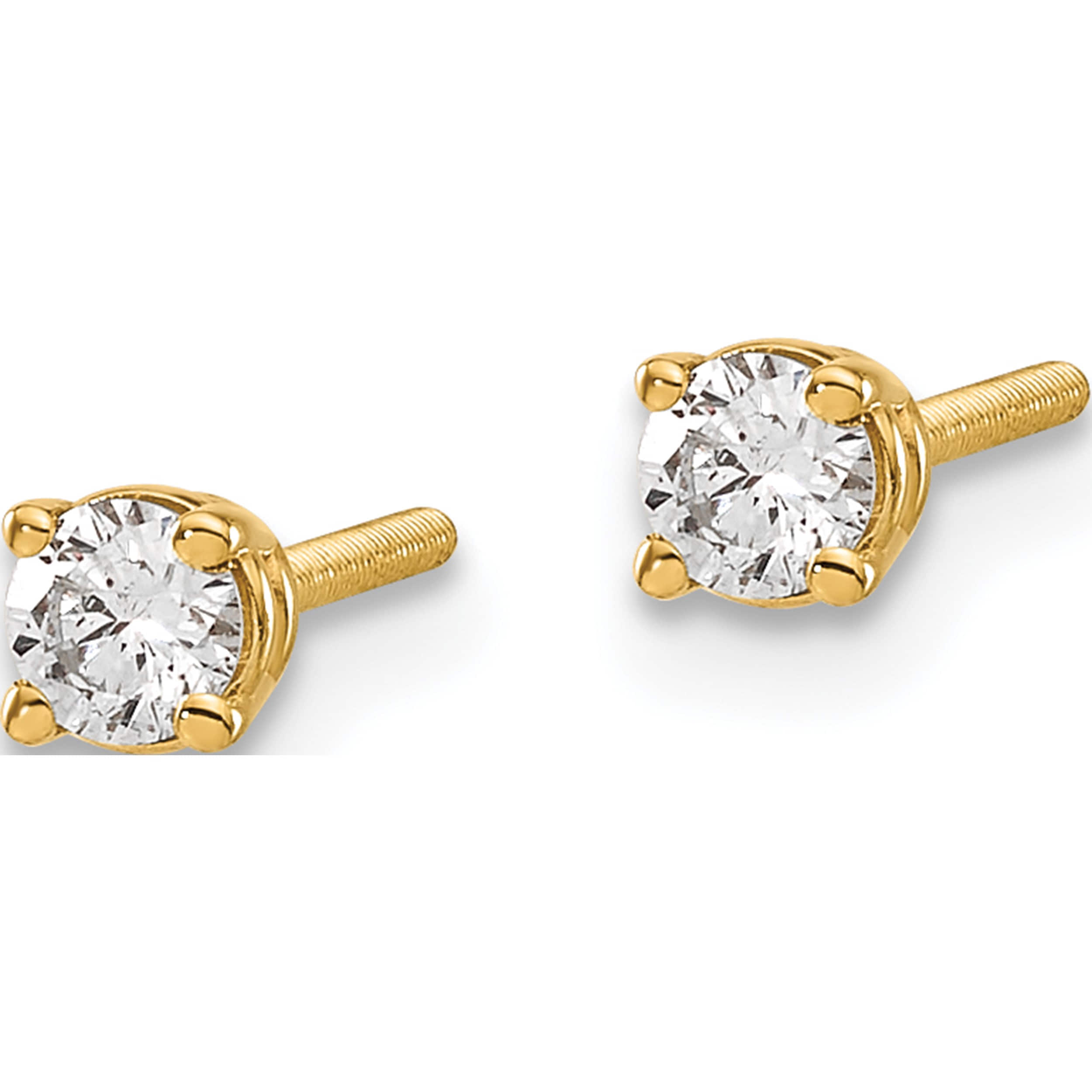 14K Yellow Gold 14Ky .20Ct. Si3 G-I Diamond Stud Thread On/Off Post Earrings (3 X 3) Made In United States st3-20