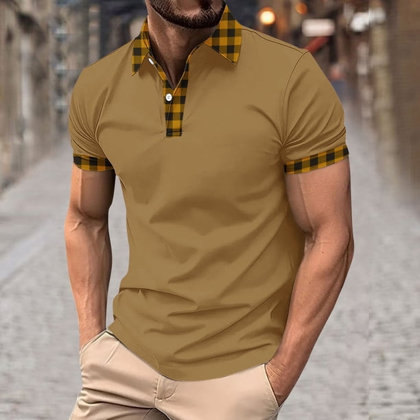 Blusa y camisa de manga corta con cuello vuelto para hombre, blusa de manga corta con solapa y botones estampados, blusa de poliéster para hombre