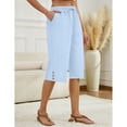 thumbnail image 6 of Capri Pants for Women Comfy Casual Drawstring Waist Lightweight Pants Button Trousers With Pockets, Light Blue, L, 6 of 9