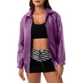 thumbnail image 3 of Women'S Loose Fashion Long Sleeve Lapel Oversized Faux Leather Jacket with Zipper Spring Fall Clothing Purple XXL, 3 of 9