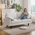 thumbnail image 2 of HOMCOM 3 Seater Sofa,  66.5" Velvet Upholstered Couch with 2 Pillows, Cream, 2 of 10