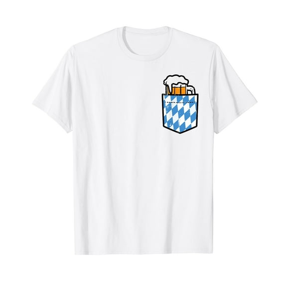 Oktoberfest Bavaria Flag Pocket Fun German Costume Men White T-Shirt Short Sleeve Tee