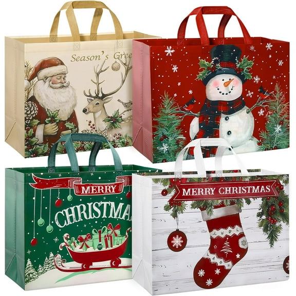 12  17"  Christmas  Bags,  Non-Woven Christmas Tote Bags with Handles,  for  Wrap/Party Favor Supplies, 16.9 * 12.6 * 6.8"