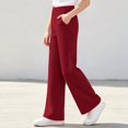 thumbnail image 3 of YUANxueke Girls Ribbed Knit Pants Casual Soft Comfy Elastic Waist Wide Leg Pants with Pockets for 5-15 Years, 3 of 8