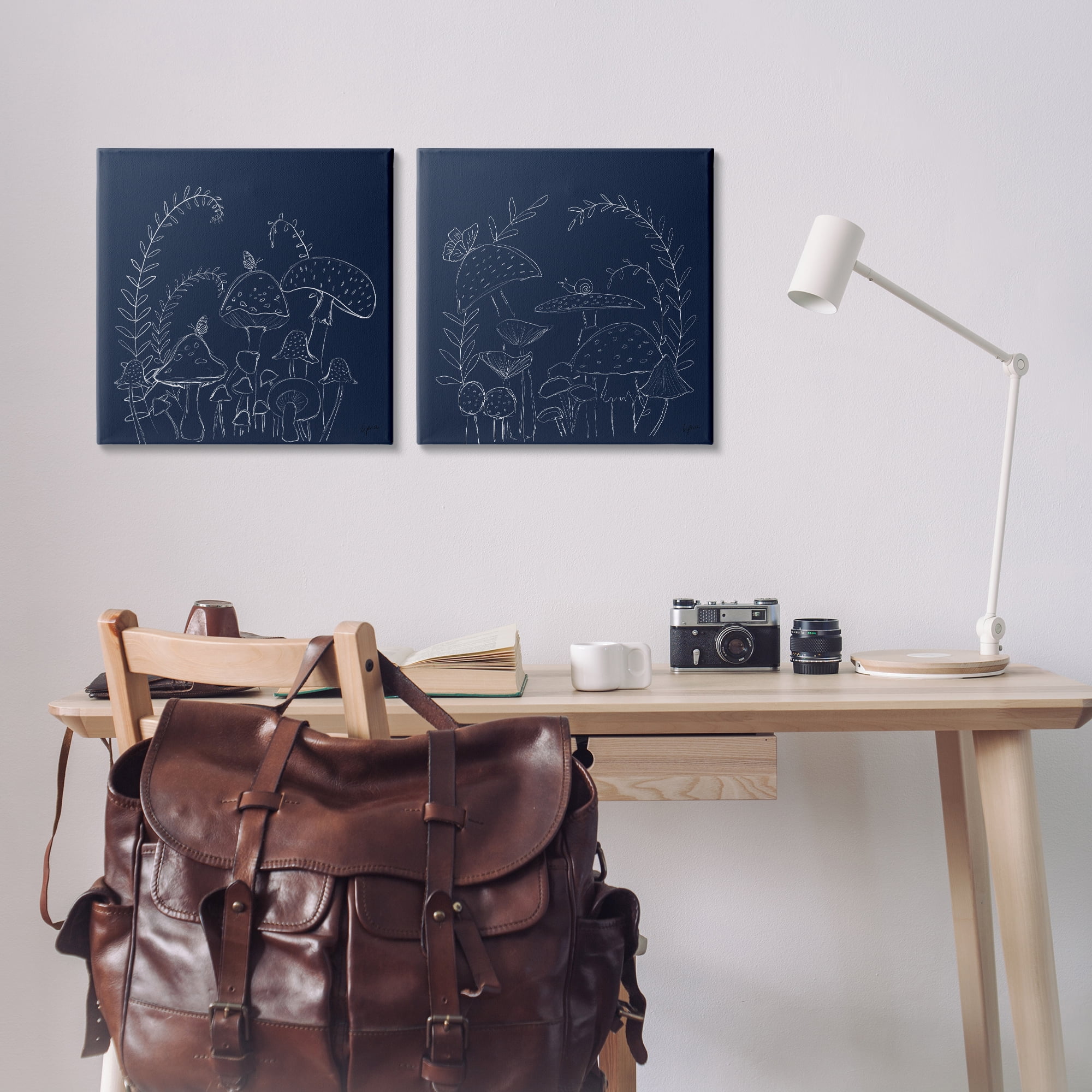 Stupell Industries Minimal Happy Mushroom Garden Floral & Botanical Painting Wrapped Canvas Art Print Wall Art, 17 x 17, Set of 2