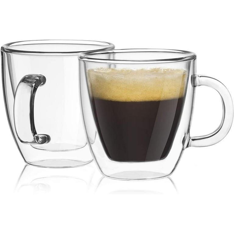 Combler Glass Coffee Mugs, Espresso Cups for Coffee Bar Accessories, Clear  Coffee Mug Set of 2, 11oz Glass Coffee Cups with Lids and Spoon, Cute