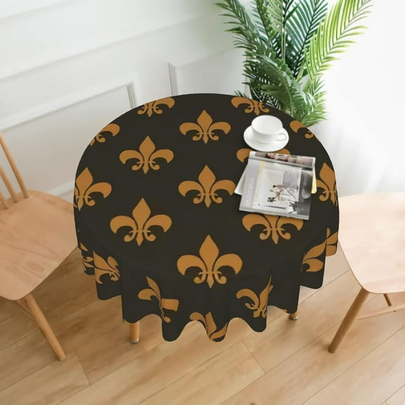 Fleur-De-Lis Tablecloth 60 Inch Round in Ruiti Table Cloth Waterproof Fabric Farmhouse Tablecloths Decorative for Home Party Birthday Wedding
