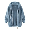 thumbnail image 5 of Tiqkatyck Winter Jackets for Women, Women's Winter Plus Size Solid Color Plush Hooded Coat Warm Wool Plush Coat Zipper Top Fleece Jacket Women, Winter Coats for Women Blue XXXXXL, 5 of 6