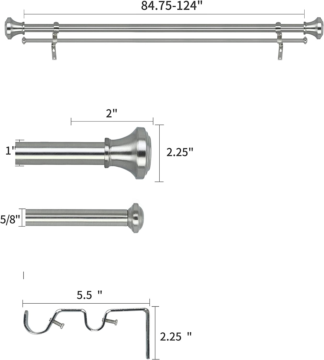 eTeckram 1" Double Curtain Rod with Trumpet Finials - 84''to 120'',Sand Nickel