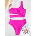 thumbnail image 5 of ZAFUL for Women Swimwear Skew Collar Neon Cutout High Leg Tankini Swimsuit Dimorphotheca Magenta 2XL, 5 of 7
