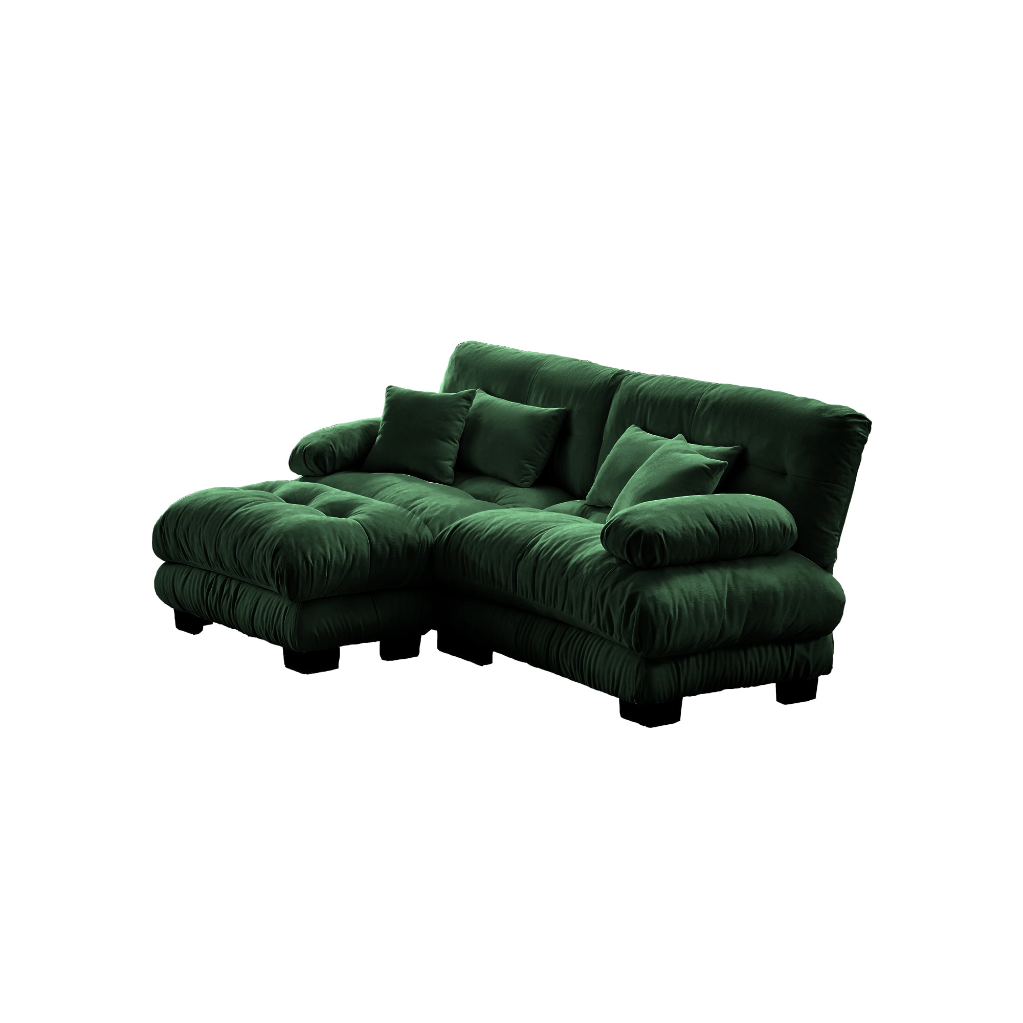 Gewnee 94.4" Chenille Cloud Couch 2-Seater Sectional Sofa, Soft Upholstered Sofa with Ottoman, 2 Lumbar Pillows & 2 Throw Pillows for Living Room, Green