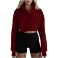 thumbnail image 1 of AherBiu Crop Tops pour Femmes en Polaire Demi-Zip Mode Automne 2024 Chandails en Molleton de Course avec Trou pour le Pouce, 1 of 7