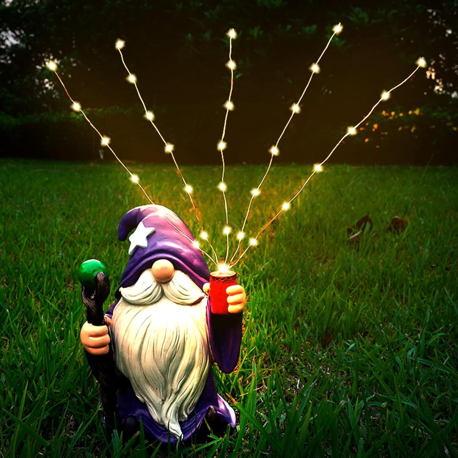 Joint Honglin Resin Gnome Statue Outdoor Decor Waterproof Firework Solar LED Lights Gnome Garden Sculpture Decorations for Outside Lawn Patio Yard Ornament Gifts