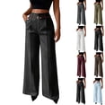 thumbnail image 5 of Women's High Waisted Wide-Leg Business Trousers - Straight-Leg Office Pants with Belt, Wine Red Size XL, 5 of 5