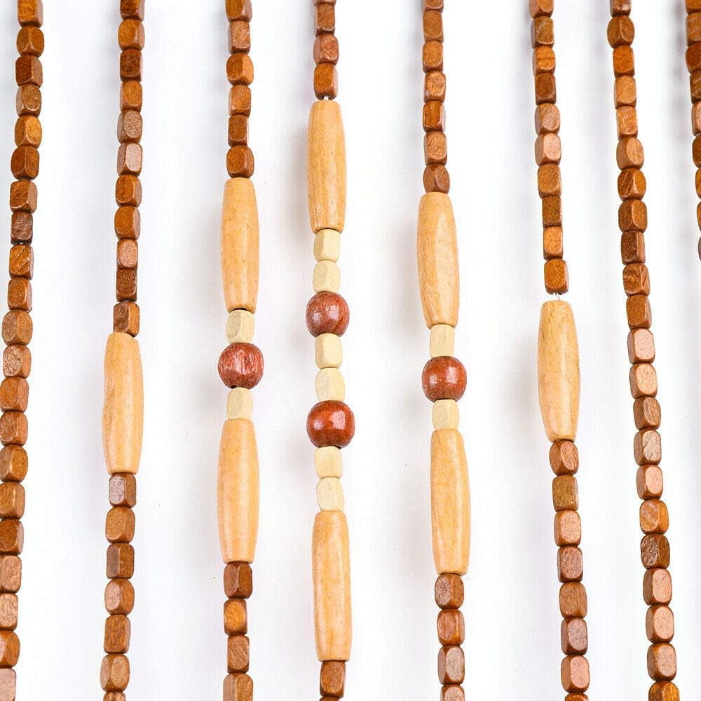 Door String Curtains, 32 Line Porch Drape Fly Curtain Wooden Bead Curtains Room Divider Blind for Bedroom Decorative