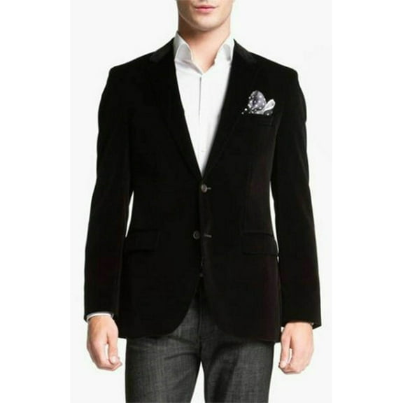Mens Black Velvet Jacket – Two Button, Notch Lapel Style for Any Occasion
