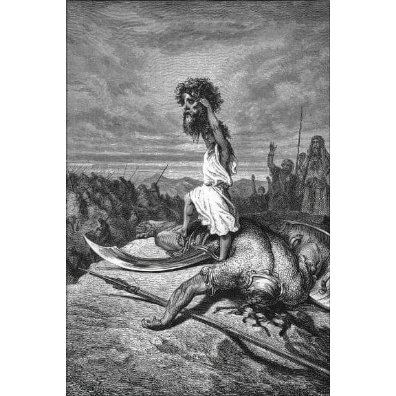 24''x36'' Poster - David Slays Goliath From Gustave Dore English Bible 1866
