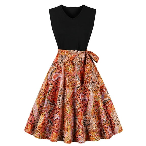 PuLe Summer DressWomens Cute A-Line Swing Dress Audrey Hepburn Style Prom Cocktail Dress Vintage Bowknot 1950s Rockabilly Party Dress