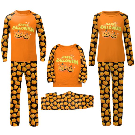 Onlypjs Matching Family Halloween Pajamas Orange Plaid Pumpkin Print Raglan Sleepwear Pjs Sets for Adults Women Men Couples Holiday Loungewear 2 Piece