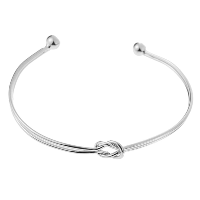 Brazalete abierto de doble alambre simple para mujer, pulsera delgada ajustable, joyería Plata