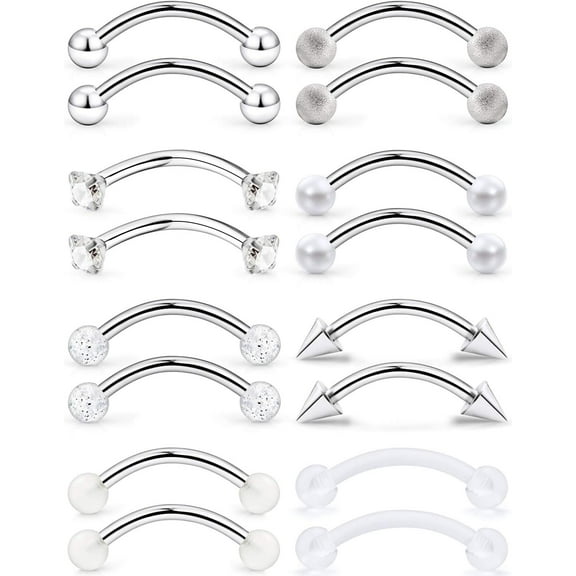 Eyebrow Piercing Jewelry Surgical Steel Curved Barbell Tiny Eyebrow Ring Vertical Labret Lip Jewelry Ear Navel Small Belly Button Ring for Women Men 20g 16g 6mm/8mm/10mm/12mm