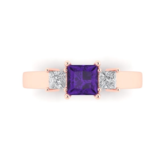 Three-Stone Engagement Ring for Women - 1.11ct Natural Amethyst in 14K Rose Gold Promise Ring