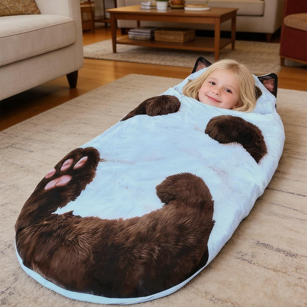 3D Realistic Cat Sleeping Bag for Adults, 69" x 32" Large Envelope Style Nap Blanket, Soft Cotton-Blend Wearable Throw for Camping, Dorm & Office, Whimsical Feline Gift for Cat Lovers