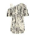 thumbnail image 5 of Off the Shoulder Tops for Women Summer Trendy Cross One Shoulder Floral Short Sleeve Shirts Casual Tunic Blouses (2XL, Beige), 5 of 5