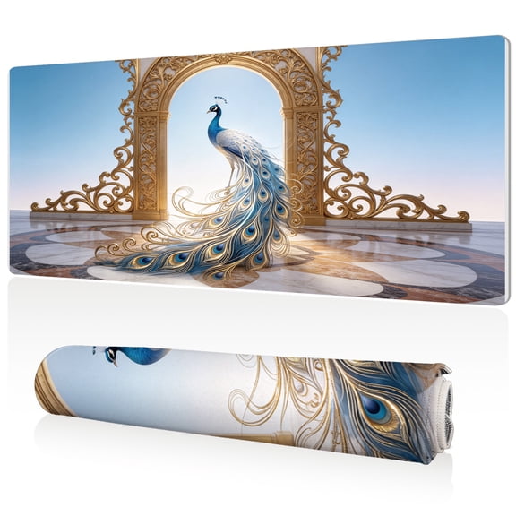 LIVEKEY Extra Large Mouse Pad 80x40x0.3cm Peacock Arch Design Full Desk Coverage Non Slip Surface Durable Easy Clean Stitched Edges for Gaming and Office