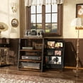 thumbnail image 3 of Homieasy 4-Tier Media Stand with Vinyl Storage, Power Outlets & LED Lights,Rustic Brown, 3 of 9