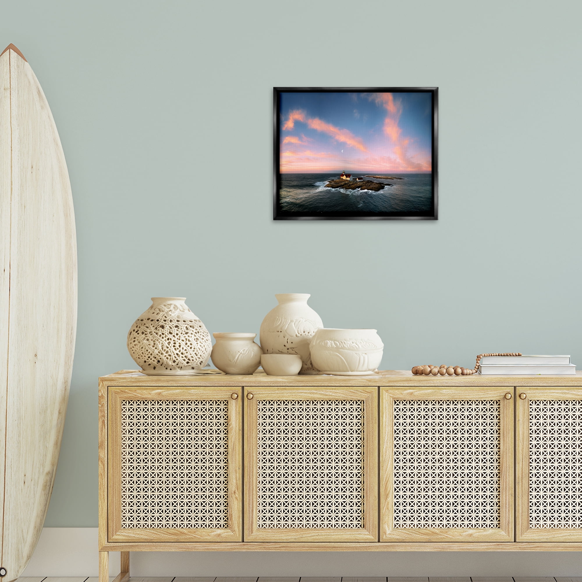 Stupell Industries Coastal Island Moon Overhead Landscape & Nature Photography Black Floater Framed Canvas Art Print Wall Art, 21 x 17